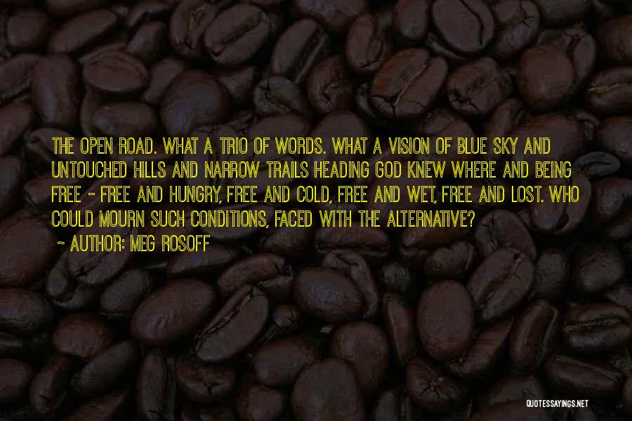 Meg Rosoff Quotes: The Open Road. What A Trio Of Words. What A Vision Of Blue Sky And Untouched Hills And Narrow Trails