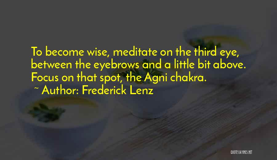 Frederick Lenz Quotes: To Become Wise, Meditate On The Third Eye, Between The Eyebrows And A Little Bit Above. Focus On That Spot,