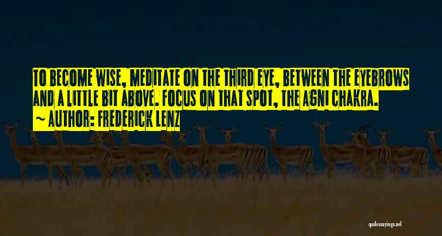 Frederick Lenz Quotes: To Become Wise, Meditate On The Third Eye, Between The Eyebrows And A Little Bit Above. Focus On That Spot,