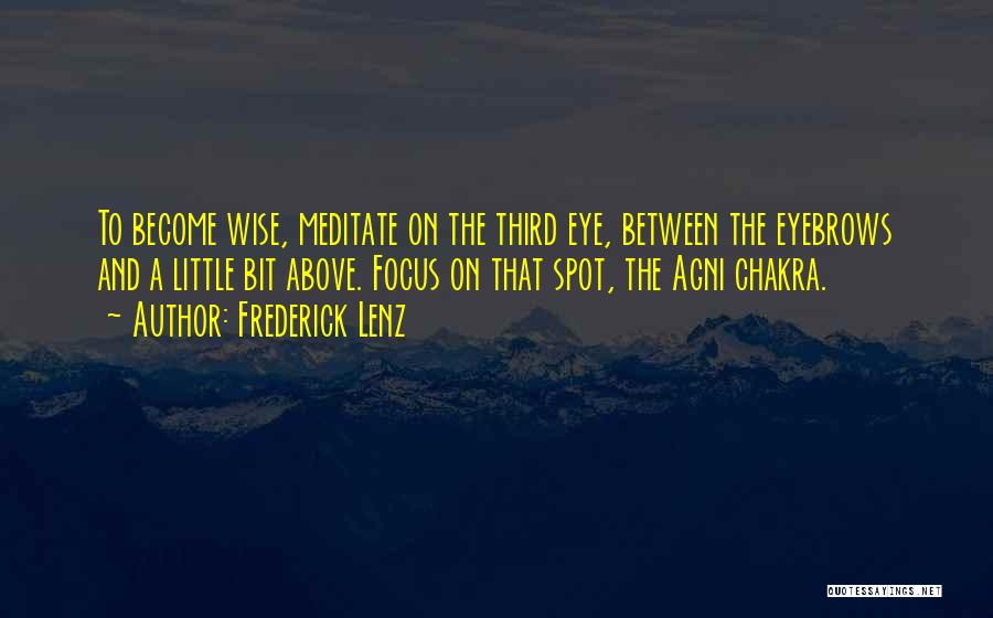 Frederick Lenz Quotes: To Become Wise, Meditate On The Third Eye, Between The Eyebrows And A Little Bit Above. Focus On That Spot,