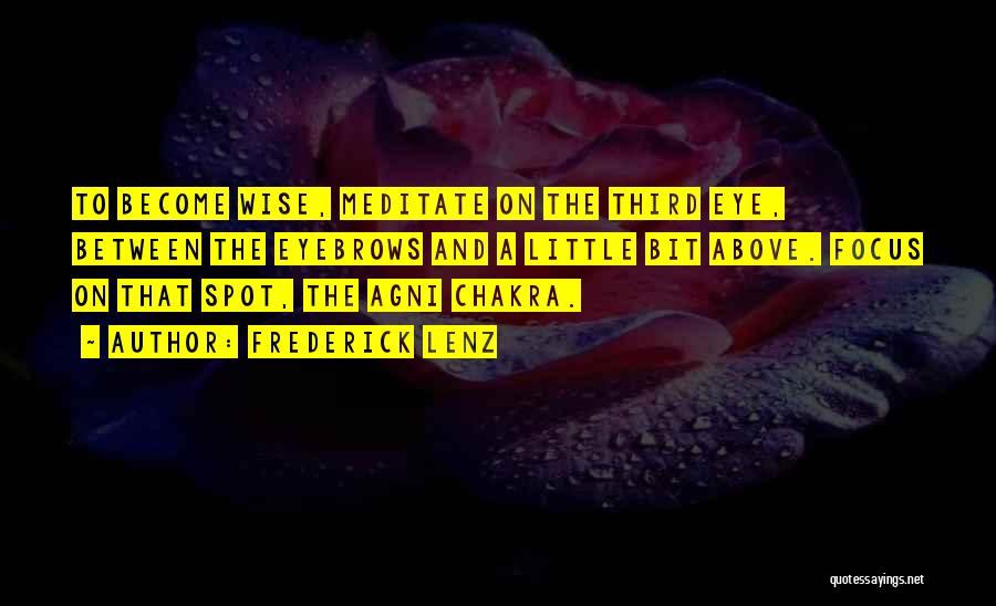 Frederick Lenz Quotes: To Become Wise, Meditate On The Third Eye, Between The Eyebrows And A Little Bit Above. Focus On That Spot,