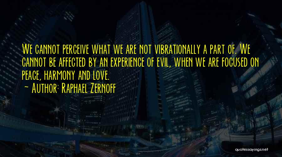 Raphael Zernoff Quotes: We Cannot Perceive What We Are Not Vibrationally A Part Of. We Cannot Be Affected By An Experience Of Evil,