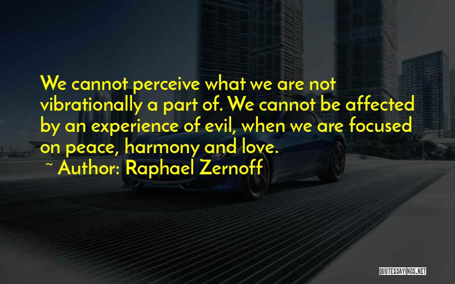 Raphael Zernoff Quotes: We Cannot Perceive What We Are Not Vibrationally A Part Of. We Cannot Be Affected By An Experience Of Evil,