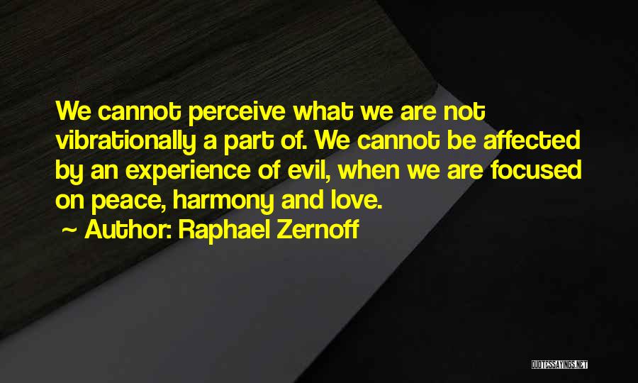 Raphael Zernoff Quotes: We Cannot Perceive What We Are Not Vibrationally A Part Of. We Cannot Be Affected By An Experience Of Evil,
