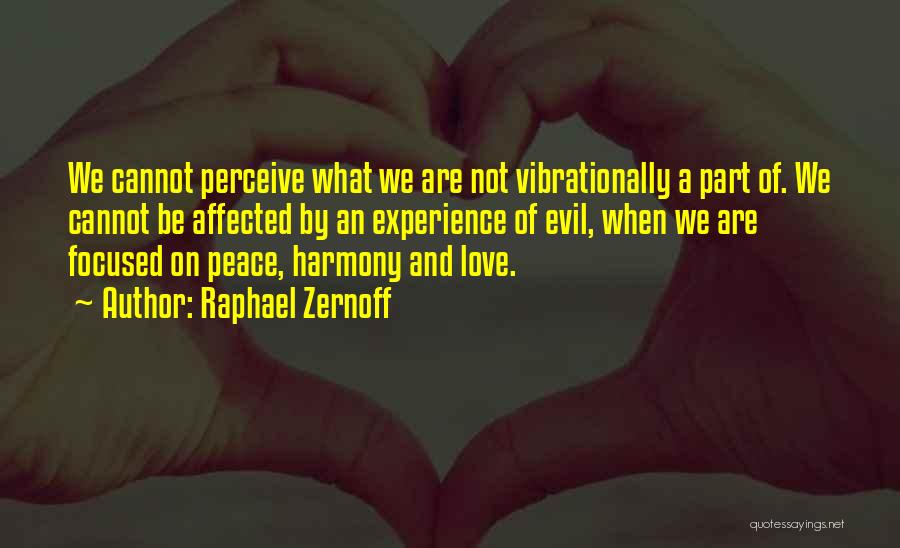 Raphael Zernoff Quotes: We Cannot Perceive What We Are Not Vibrationally A Part Of. We Cannot Be Affected By An Experience Of Evil,