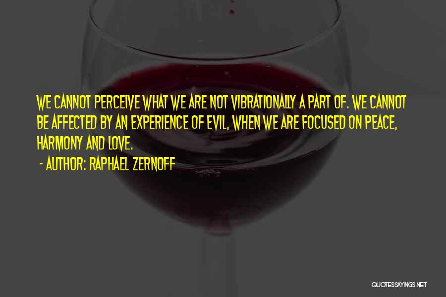 Raphael Zernoff Quotes: We Cannot Perceive What We Are Not Vibrationally A Part Of. We Cannot Be Affected By An Experience Of Evil,