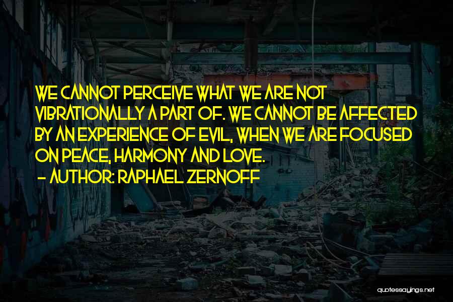 Raphael Zernoff Quotes: We Cannot Perceive What We Are Not Vibrationally A Part Of. We Cannot Be Affected By An Experience Of Evil,