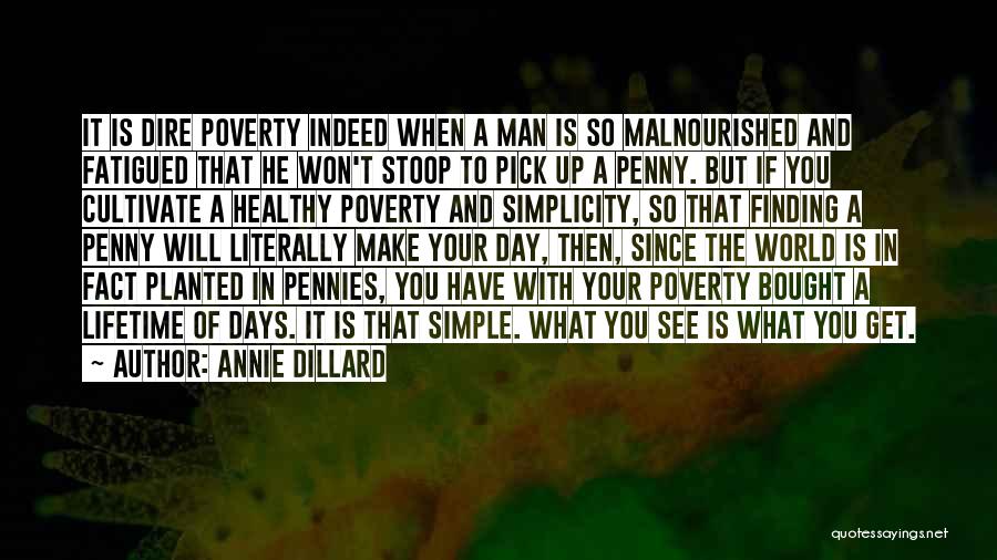 Annie Dillard Quotes: It Is Dire Poverty Indeed When A Man Is So Malnourished And Fatigued That He Won't Stoop To Pick Up