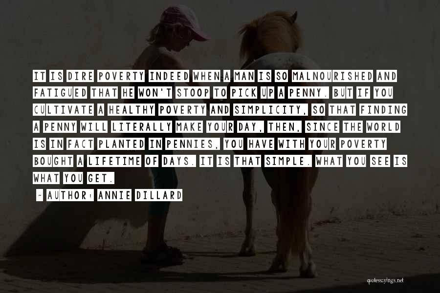 Annie Dillard Quotes: It Is Dire Poverty Indeed When A Man Is So Malnourished And Fatigued That He Won't Stoop To Pick Up