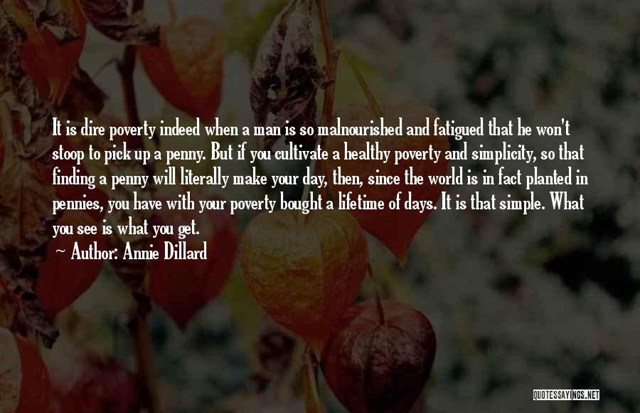 Annie Dillard Quotes: It Is Dire Poverty Indeed When A Man Is So Malnourished And Fatigued That He Won't Stoop To Pick Up