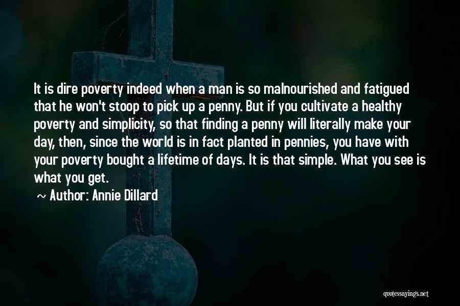 Annie Dillard Quotes: It Is Dire Poverty Indeed When A Man Is So Malnourished And Fatigued That He Won't Stoop To Pick Up