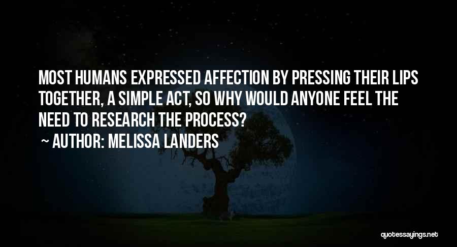 Melissa Landers Quotes: Most Humans Expressed Affection By Pressing Their Lips Together, A Simple Act, So Why Would Anyone Feel The Need To