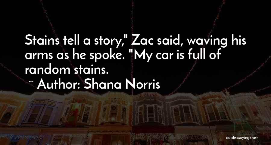 Shana Norris Quotes: Stains Tell A Story, Zac Said, Waving His Arms As He Spoke. My Car Is Full Of Random Stains.