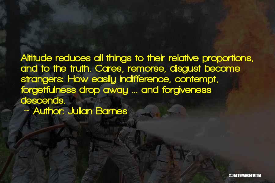 Julian Barnes Quotes: Altitude Reduces All Things To Their Relative Proportions, And To The Truth. Cares, Remorse, Disgust Become Strangers: How Easily Indifference,