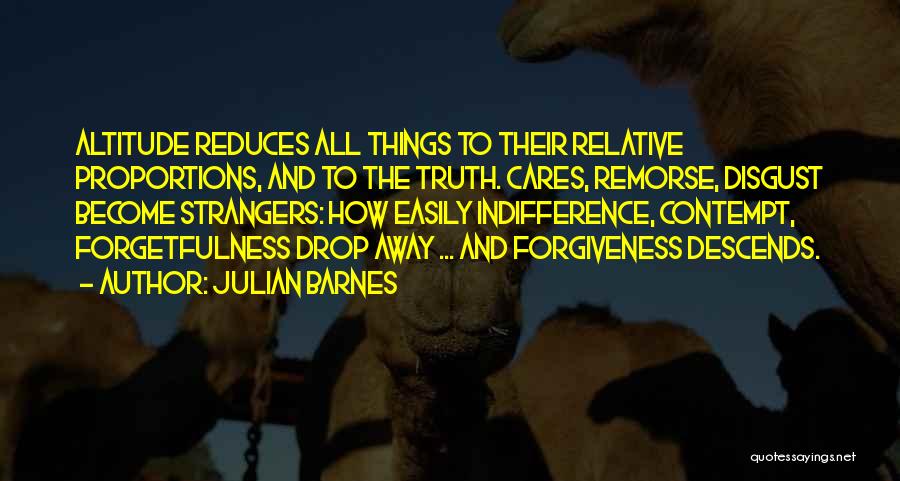 Julian Barnes Quotes: Altitude Reduces All Things To Their Relative Proportions, And To The Truth. Cares, Remorse, Disgust Become Strangers: How Easily Indifference,