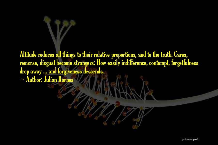 Julian Barnes Quotes: Altitude Reduces All Things To Their Relative Proportions, And To The Truth. Cares, Remorse, Disgust Become Strangers: How Easily Indifference,