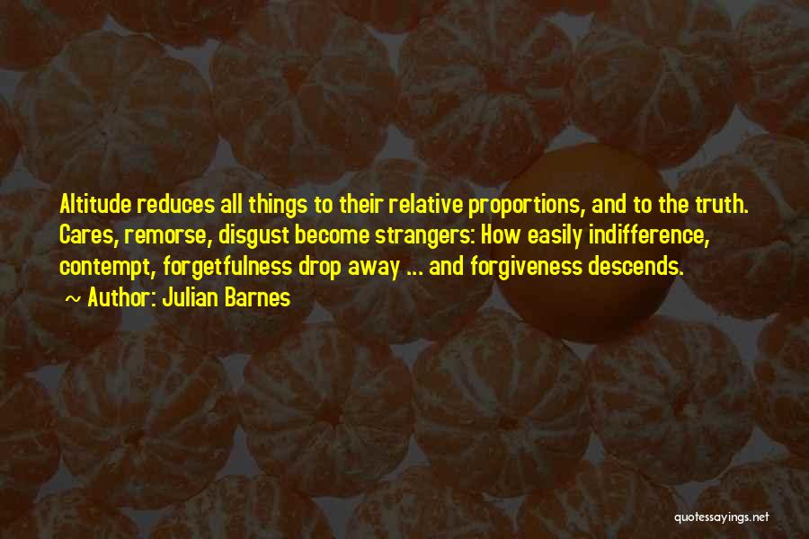 Julian Barnes Quotes: Altitude Reduces All Things To Their Relative Proportions, And To The Truth. Cares, Remorse, Disgust Become Strangers: How Easily Indifference,