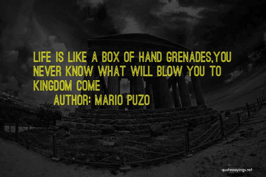 Mario Puzo Quotes: Life Is Like A Box Of Hand Grenades,you Never Know What Will Blow You To Kingdom Come
