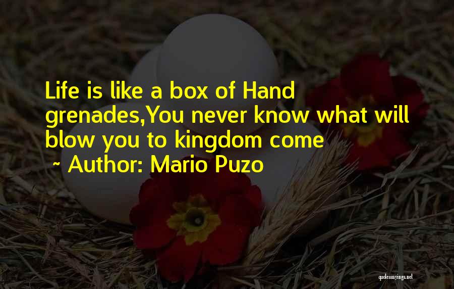 Mario Puzo Quotes: Life Is Like A Box Of Hand Grenades,you Never Know What Will Blow You To Kingdom Come