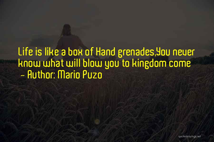 Mario Puzo Quotes: Life Is Like A Box Of Hand Grenades,you Never Know What Will Blow You To Kingdom Come