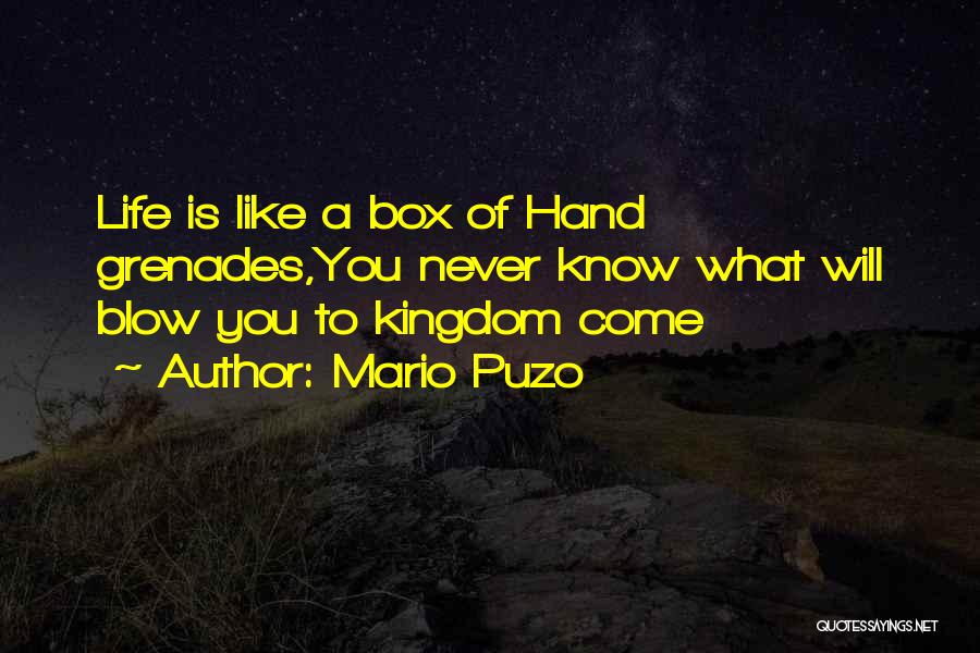 Mario Puzo Quotes: Life Is Like A Box Of Hand Grenades,you Never Know What Will Blow You To Kingdom Come