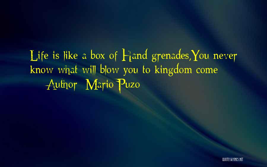 Mario Puzo Quotes: Life Is Like A Box Of Hand Grenades,you Never Know What Will Blow You To Kingdom Come