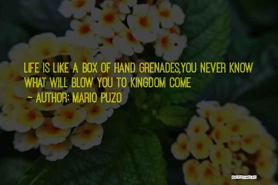 Mario Puzo Quotes: Life Is Like A Box Of Hand Grenades,you Never Know What Will Blow You To Kingdom Come