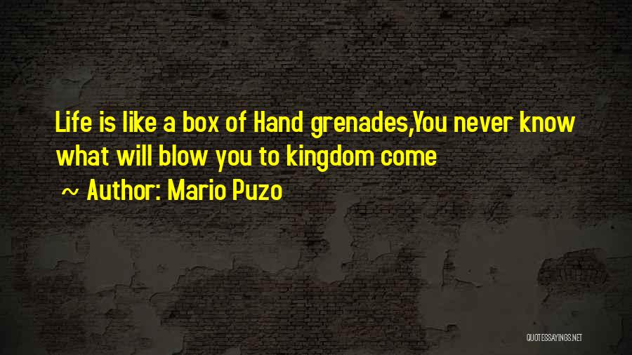 Mario Puzo Quotes: Life Is Like A Box Of Hand Grenades,you Never Know What Will Blow You To Kingdom Come