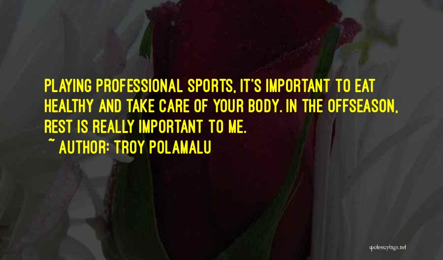 Troy Polamalu Quotes: Playing Professional Sports, It's Important To Eat Healthy And Take Care Of Your Body. In The Offseason, Rest Is Really