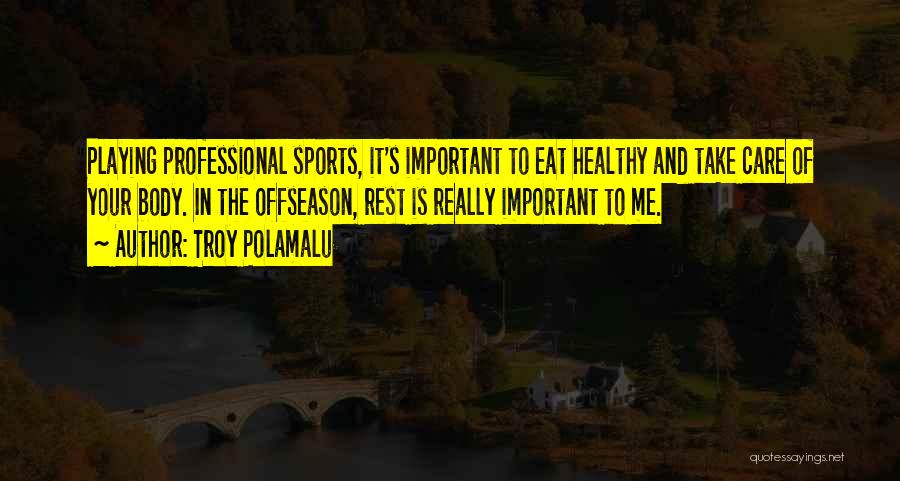 Troy Polamalu Quotes: Playing Professional Sports, It's Important To Eat Healthy And Take Care Of Your Body. In The Offseason, Rest Is Really