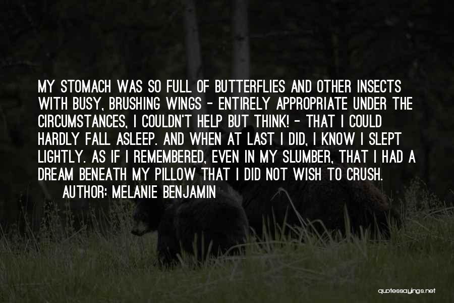 Melanie Benjamin Quotes: My Stomach Was So Full Of Butterflies And Other Insects With Busy, Brushing Wings - Entirely Appropriate Under The Circumstances,