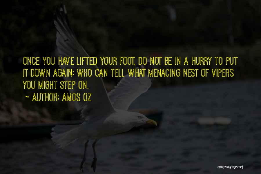 Amos Oz Quotes: Once You Have Lifted Your Foot, Do Not Be In A Hurry To Put It Down Again: Who Can Tell