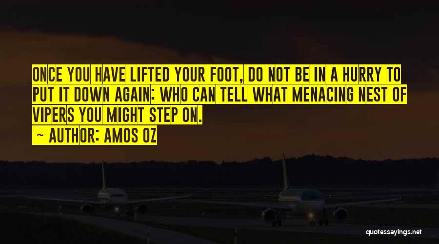 Amos Oz Quotes: Once You Have Lifted Your Foot, Do Not Be In A Hurry To Put It Down Again: Who Can Tell
