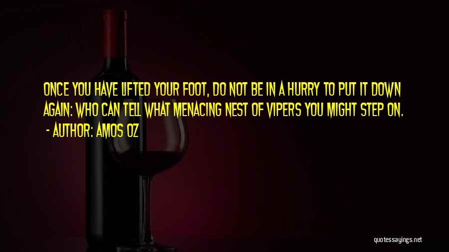 Amos Oz Quotes: Once You Have Lifted Your Foot, Do Not Be In A Hurry To Put It Down Again: Who Can Tell