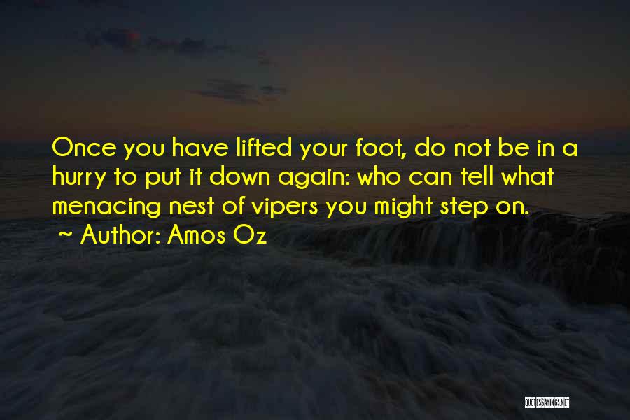 Amos Oz Quotes: Once You Have Lifted Your Foot, Do Not Be In A Hurry To Put It Down Again: Who Can Tell