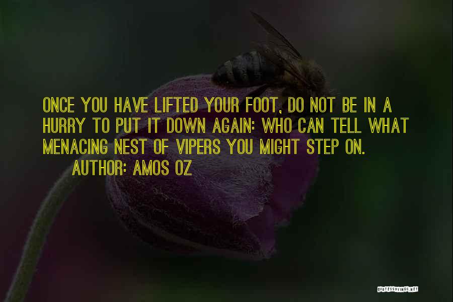 Amos Oz Quotes: Once You Have Lifted Your Foot, Do Not Be In A Hurry To Put It Down Again: Who Can Tell
