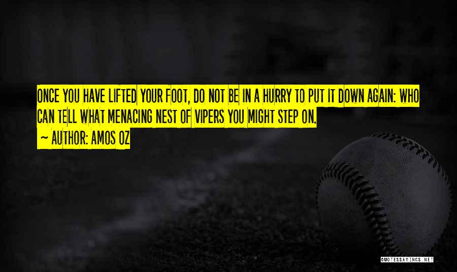 Amos Oz Quotes: Once You Have Lifted Your Foot, Do Not Be In A Hurry To Put It Down Again: Who Can Tell