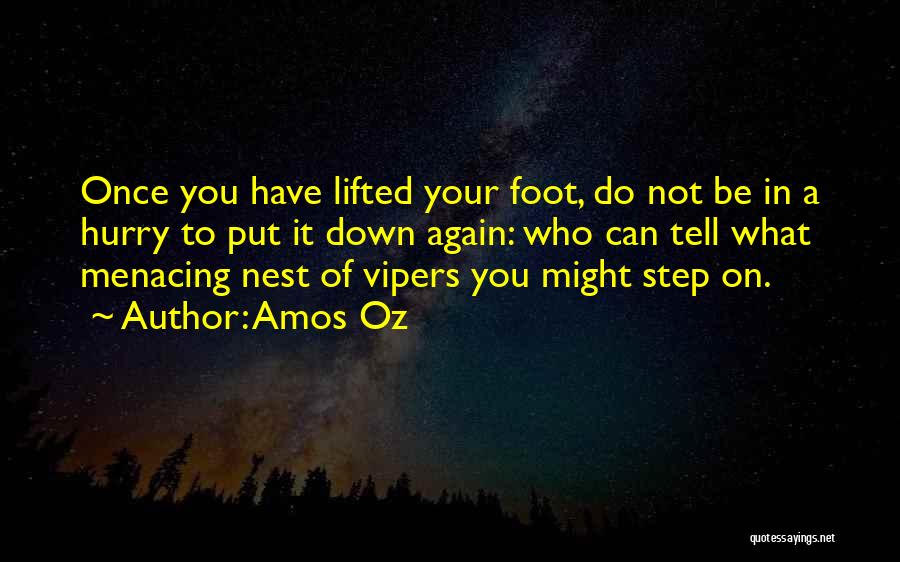 Amos Oz Quotes: Once You Have Lifted Your Foot, Do Not Be In A Hurry To Put It Down Again: Who Can Tell