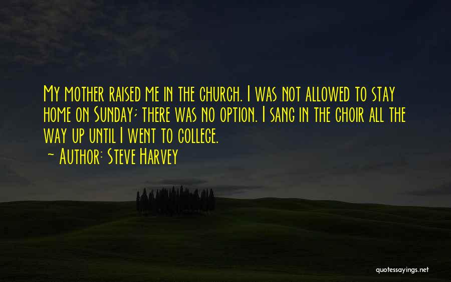 Steve Harvey Quotes: My Mother Raised Me In The Church. I Was Not Allowed To Stay Home On Sunday; There Was No Option.