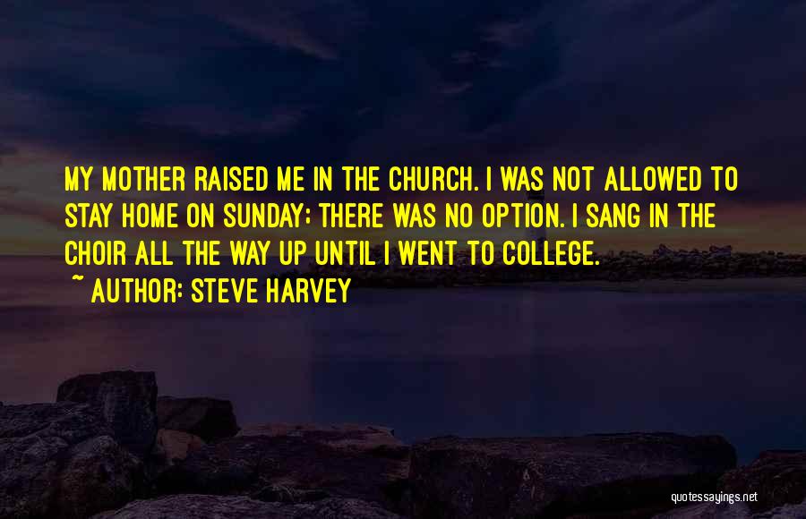 Steve Harvey Quotes: My Mother Raised Me In The Church. I Was Not Allowed To Stay Home On Sunday; There Was No Option.