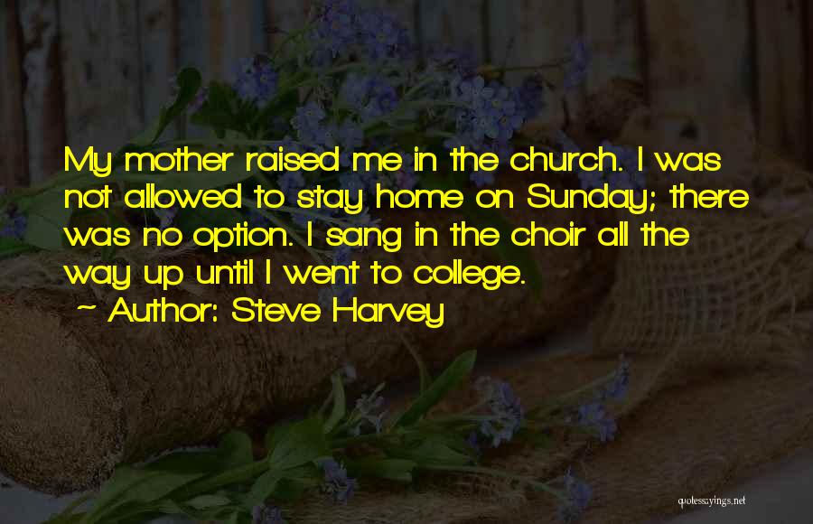 Steve Harvey Quotes: My Mother Raised Me In The Church. I Was Not Allowed To Stay Home On Sunday; There Was No Option.