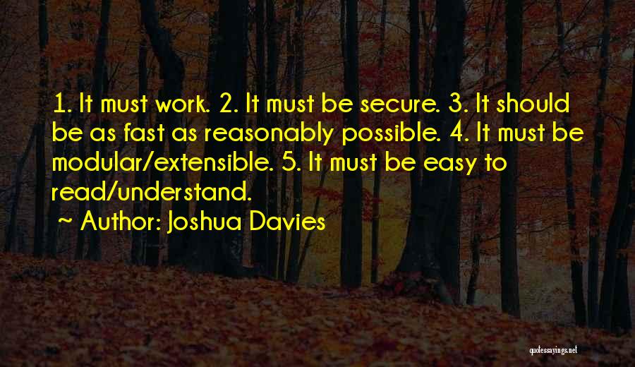 Joshua Davies Quotes: 1. It Must Work. 2. It Must Be Secure. 3. It Should Be As Fast As Reasonably Possible. 4. It