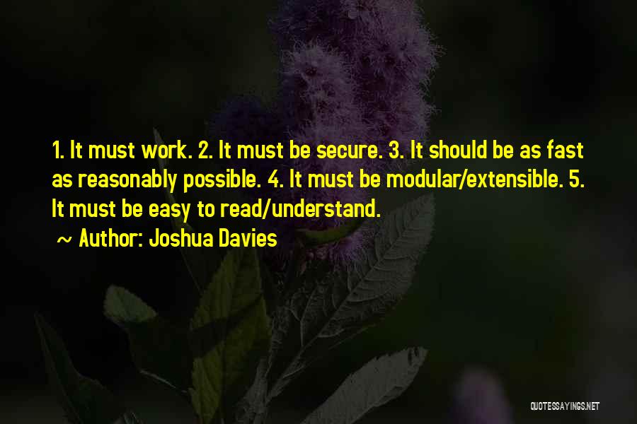 Joshua Davies Quotes: 1. It Must Work. 2. It Must Be Secure. 3. It Should Be As Fast As Reasonably Possible. 4. It