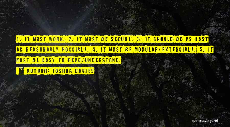 Joshua Davies Quotes: 1. It Must Work. 2. It Must Be Secure. 3. It Should Be As Fast As Reasonably Possible. 4. It