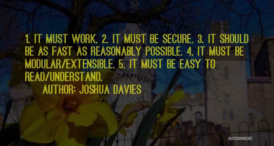 Joshua Davies Quotes: 1. It Must Work. 2. It Must Be Secure. 3. It Should Be As Fast As Reasonably Possible. 4. It