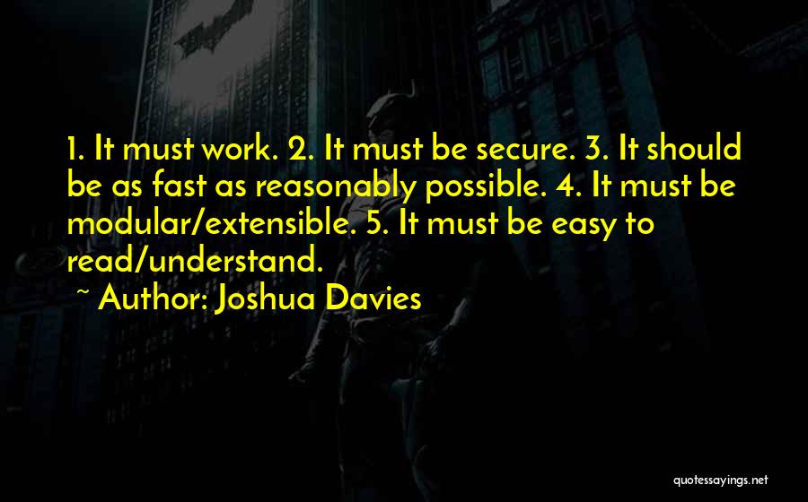 Joshua Davies Quotes: 1. It Must Work. 2. It Must Be Secure. 3. It Should Be As Fast As Reasonably Possible. 4. It