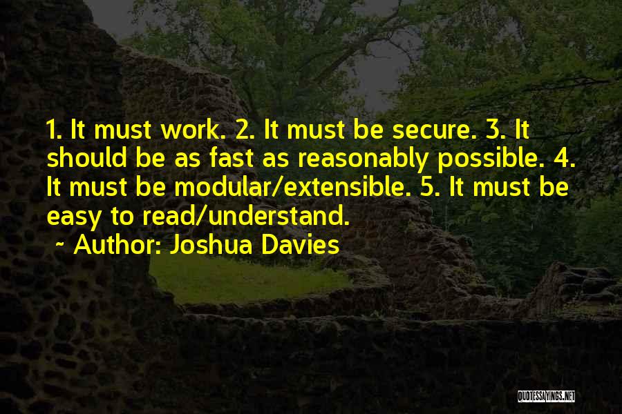 Joshua Davies Quotes: 1. It Must Work. 2. It Must Be Secure. 3. It Should Be As Fast As Reasonably Possible. 4. It