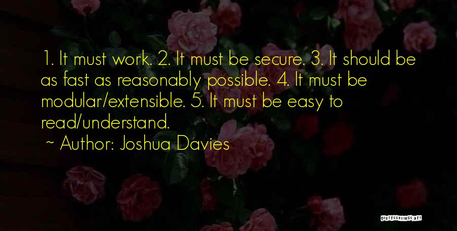Joshua Davies Quotes: 1. It Must Work. 2. It Must Be Secure. 3. It Should Be As Fast As Reasonably Possible. 4. It