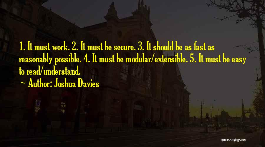 Joshua Davies Quotes: 1. It Must Work. 2. It Must Be Secure. 3. It Should Be As Fast As Reasonably Possible. 4. It