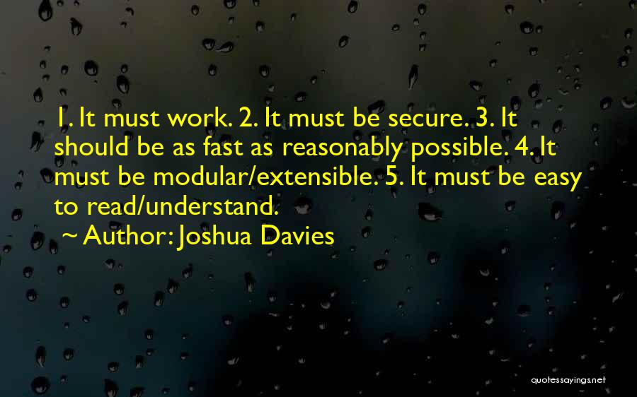 Joshua Davies Quotes: 1. It Must Work. 2. It Must Be Secure. 3. It Should Be As Fast As Reasonably Possible. 4. It